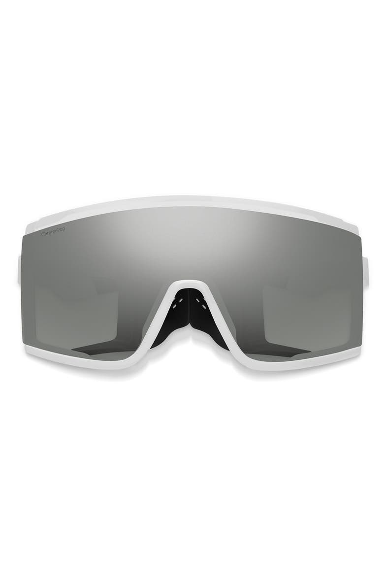 Pursuit 148mm ChromaPop™ Glacier Photochromic Polarized Shield Sunglasses, Main, color, WHITE / CHROMAPOP PLATINUM