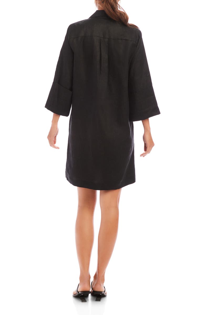 Karen Kane Long Sleeve Linen Shirtdress, Alternate, color, Black