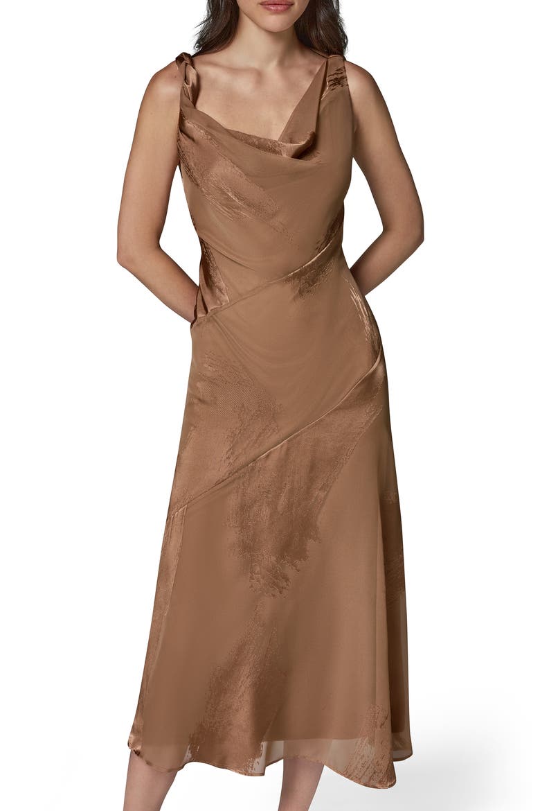 Satin Burnout Cocktail Dress, Alternate, color, CAMEL