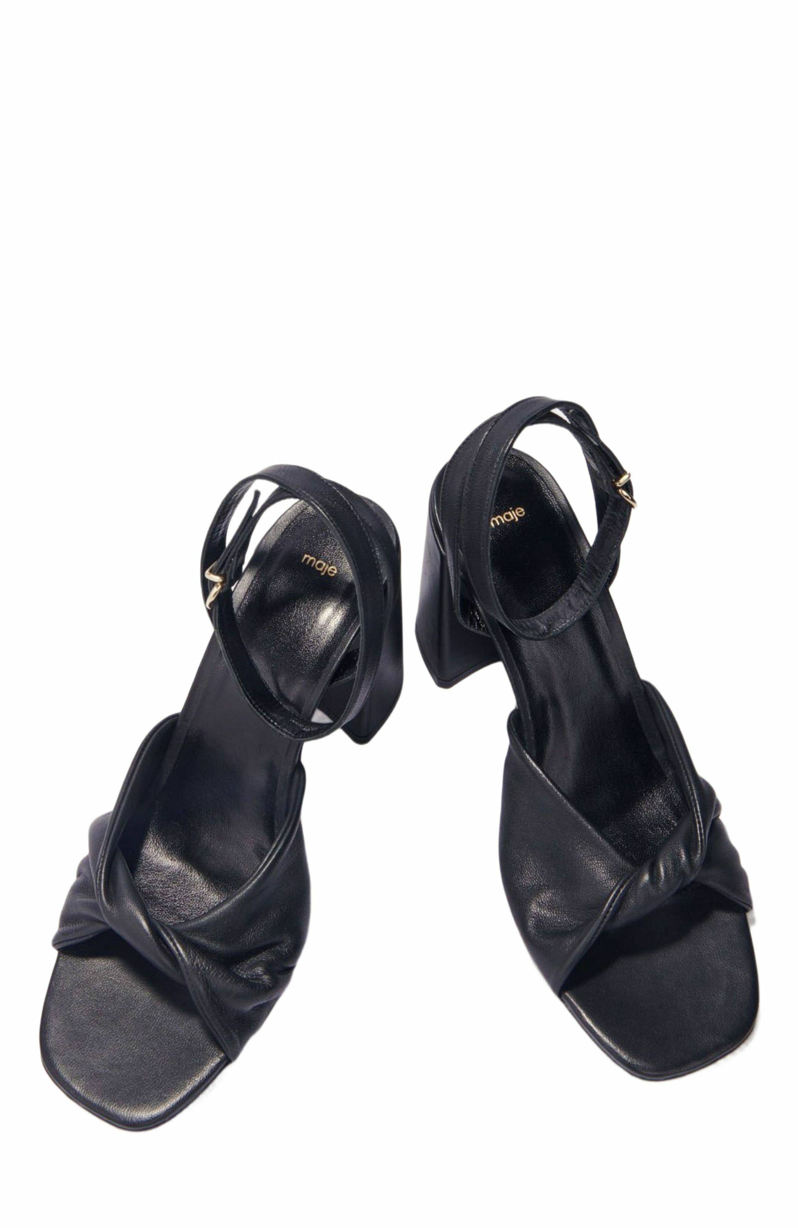 maje Plain leather sandals with heels, Alternate, color, 