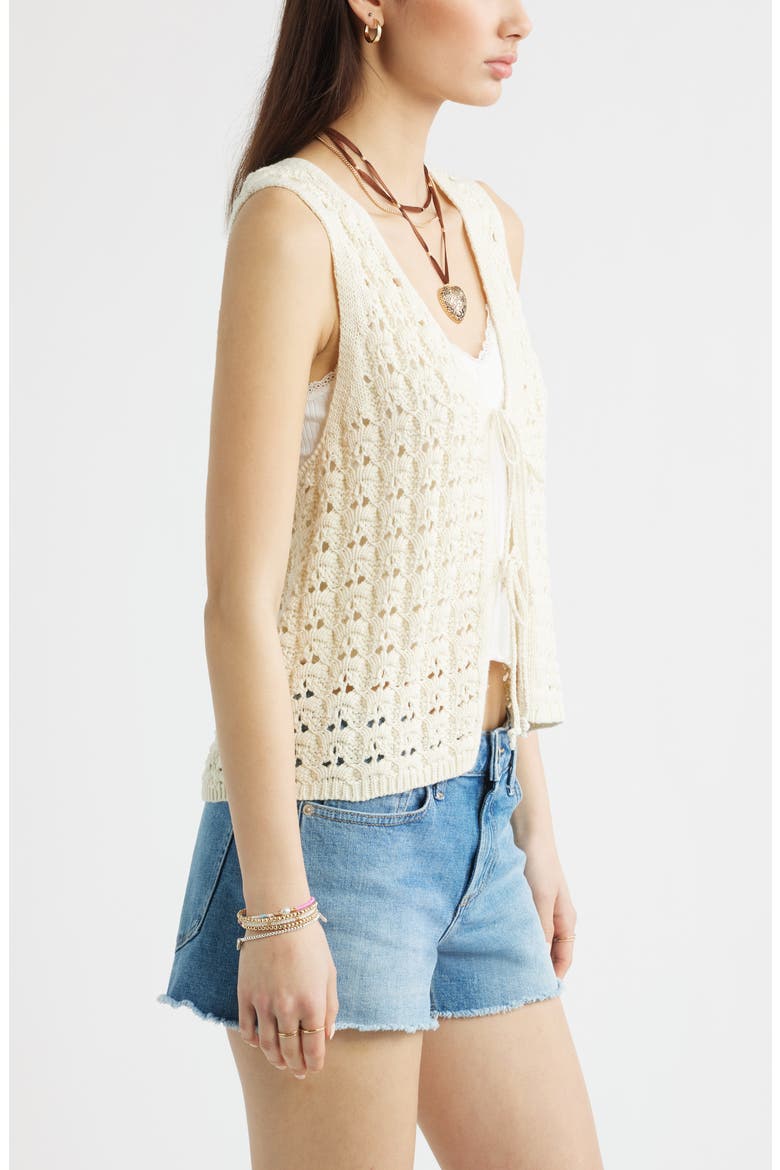 Tie Front Cotton Sweater Vest, Alternate, color, IVORY DOVE