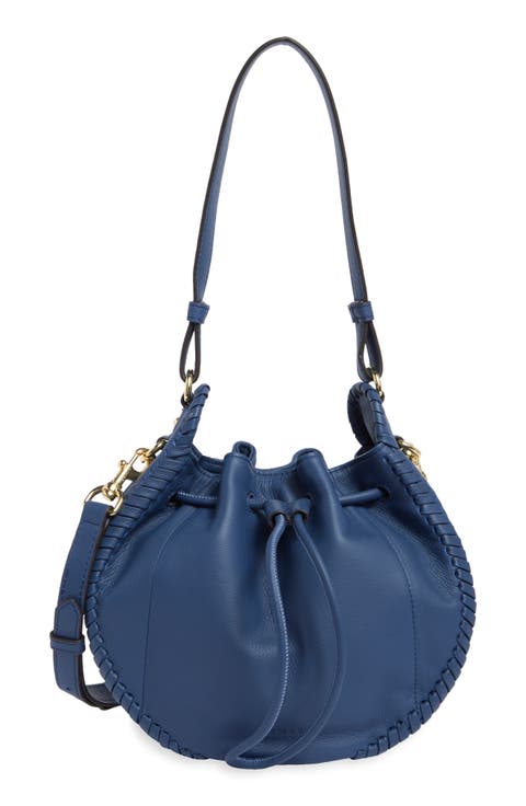 Whipstitched Leather Drawstring Bucket Bag