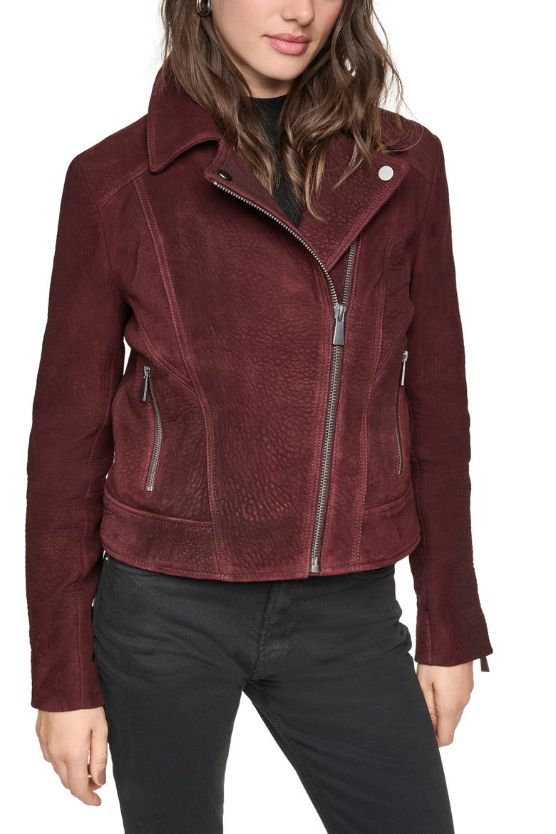 Heritage Castile Nubuck Leather Moto Jacket, Main, color, AUBERGINE