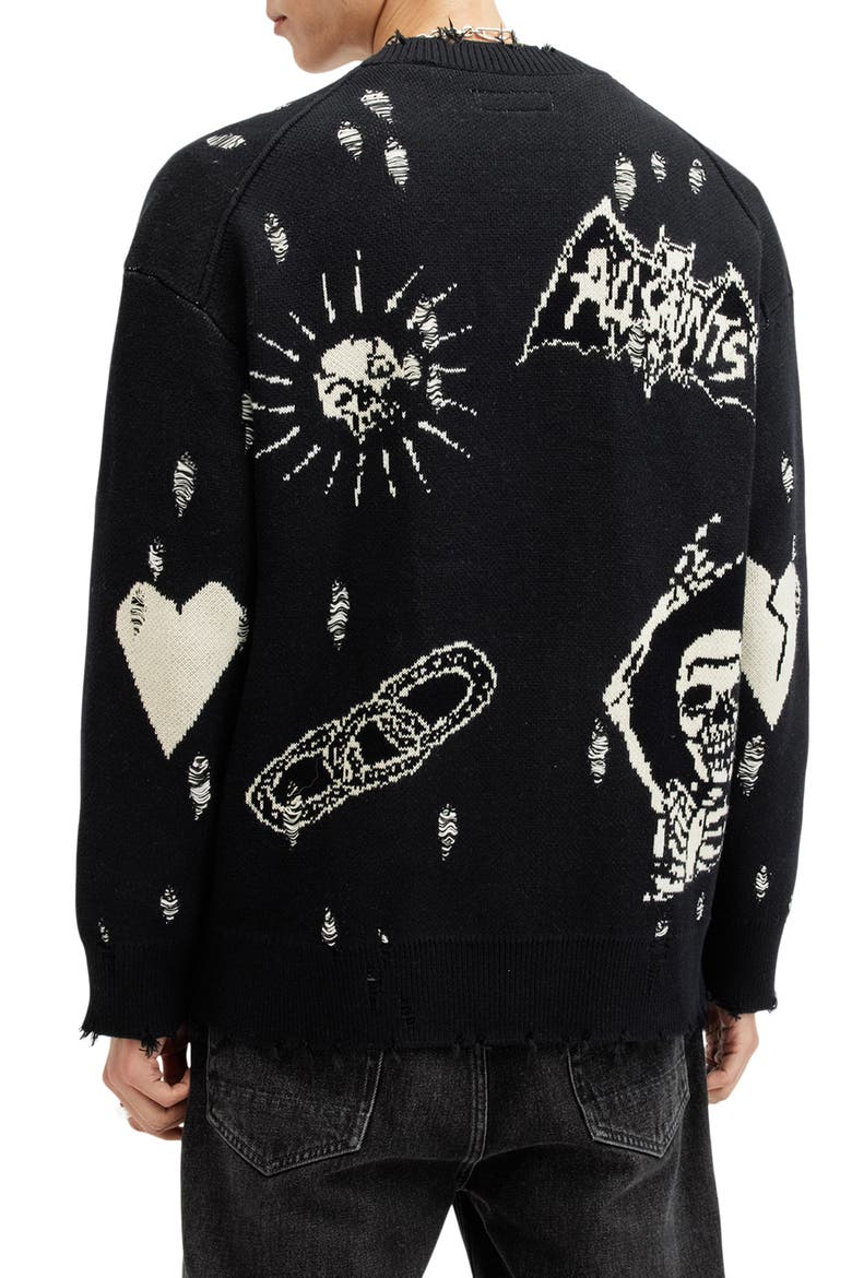 Koto Distressed Cotton Cardigan, Alternate, color, BLACK/ CHALK WHITE
