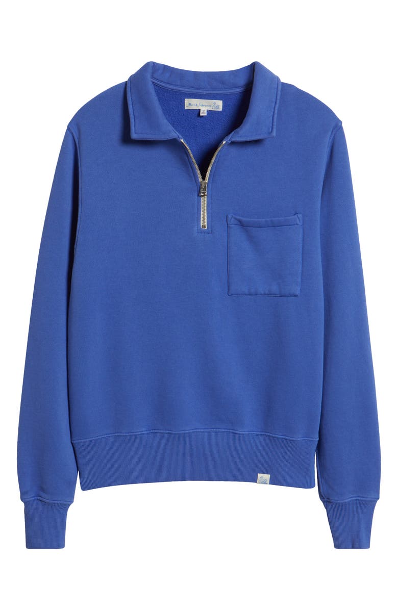 MERZ B SCHWANEN Quarter Zip Organic Cotton Sweatshirt, Alternate, color, Washed Blue
