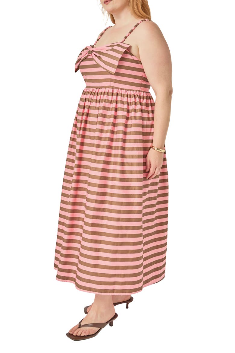 Striped Cotton Midi Dress, Alternate, color, PINK/ BROWN