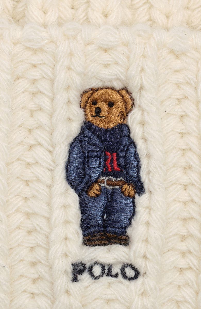 Polo Ralph Lauren Denim Bear Pompom Beanie, Alternate, color, Cream