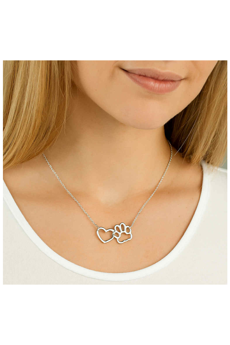HeartPaws 18K Gold Plated Heart and Paw Necklace, Alternate, color, Silver