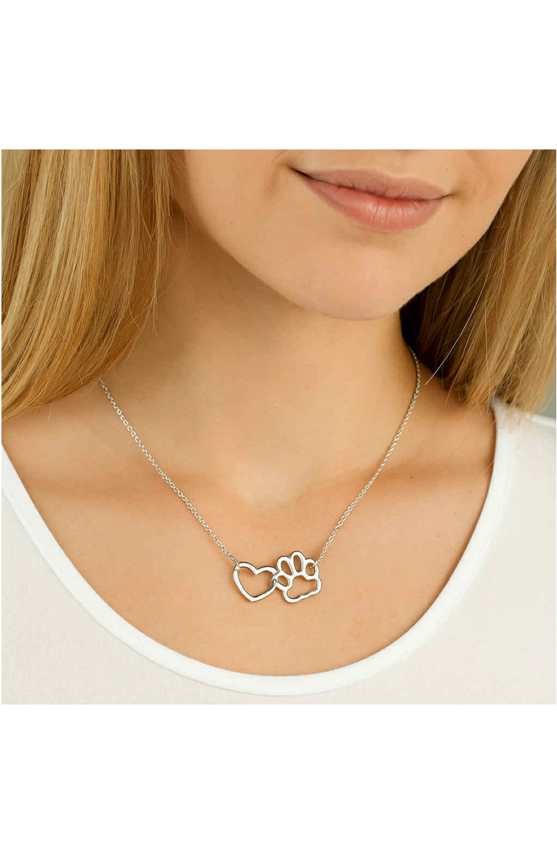 Hollywood Sensation HeartPaws 18K Gold Plated Heart and Paw Necklace, Alternate, color, Silver