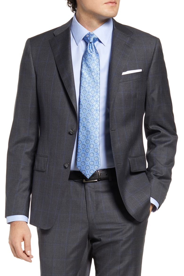 Classic Fit Windowpane Wool Suit, Alternate, color, CHARCOAL