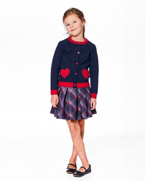 Deux Par Deux Knitted Cardigan With Red Embroidered Hearts In Black