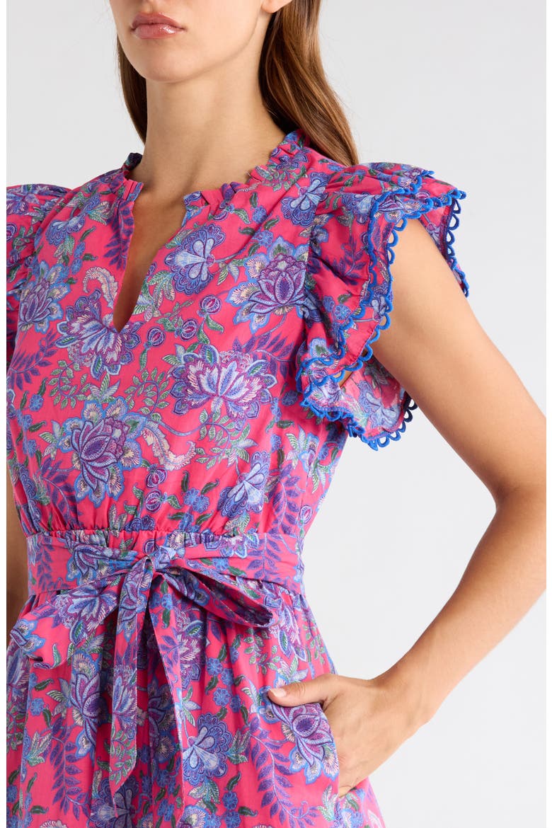 Eriny Ruffle Floral Cotton Dress, Alternate, color, PINK-BLUE-GREEN