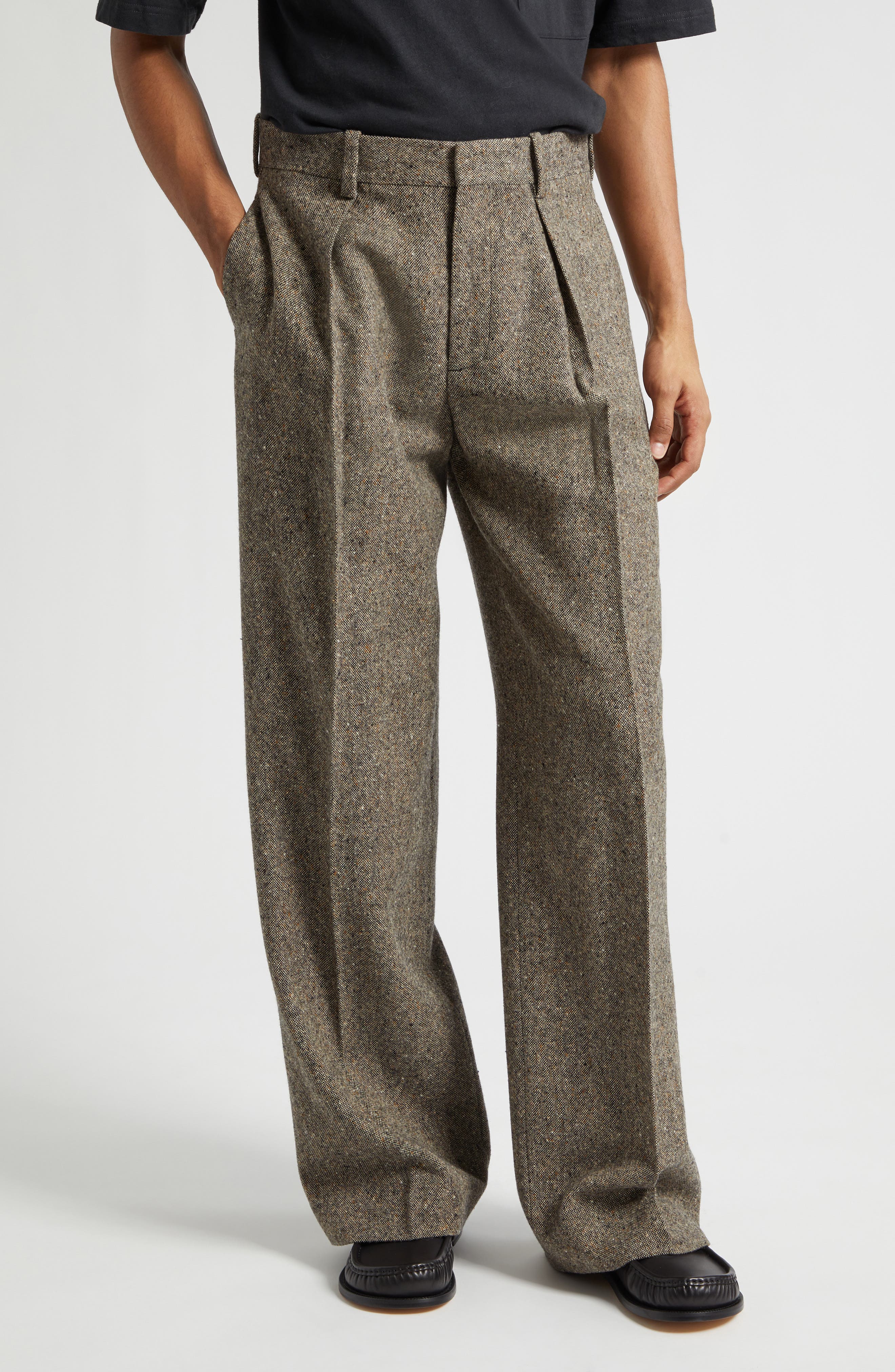 Pleated Straight Leg Wool Donegal Tweed Trousers (Men) | Nordstrom