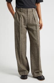 JW Anderson Pleated Straight Leg Wool Donegal Tweed Trousers