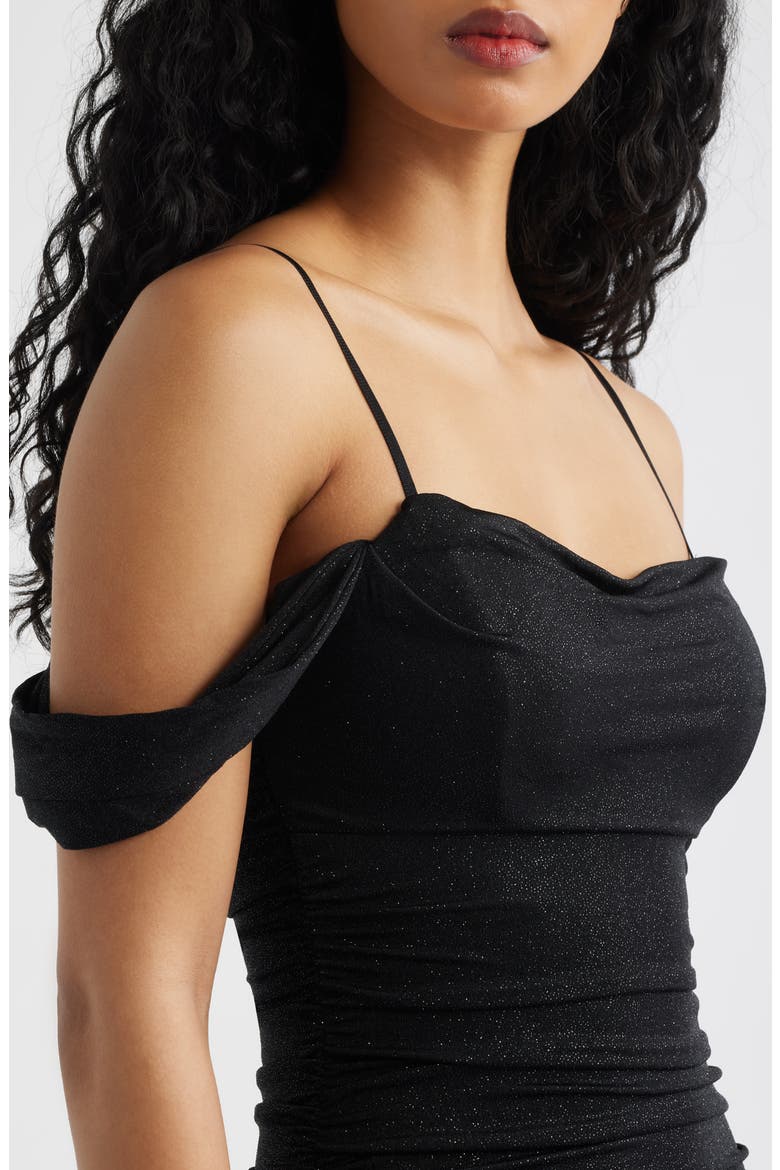 Glitter Cold Shoulder Gown, Alternate, color, BLACK / IVORY