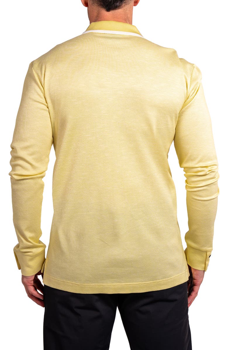 Maceoo Ascension0003 Yellow Johnny Collar Long Sleeve Textured Cotton Polo, Alternate, color, Yellow