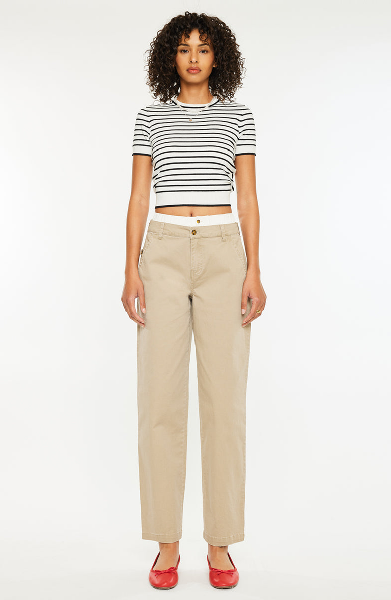 KanCan Francine Mid Rise Double Waistband Straight Pants, Main, color, Tan