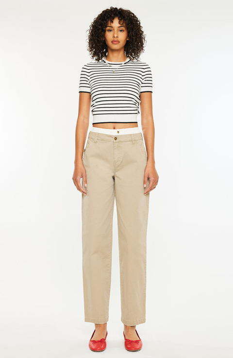 Francine Mid Rise Double Waistband Straight Pants