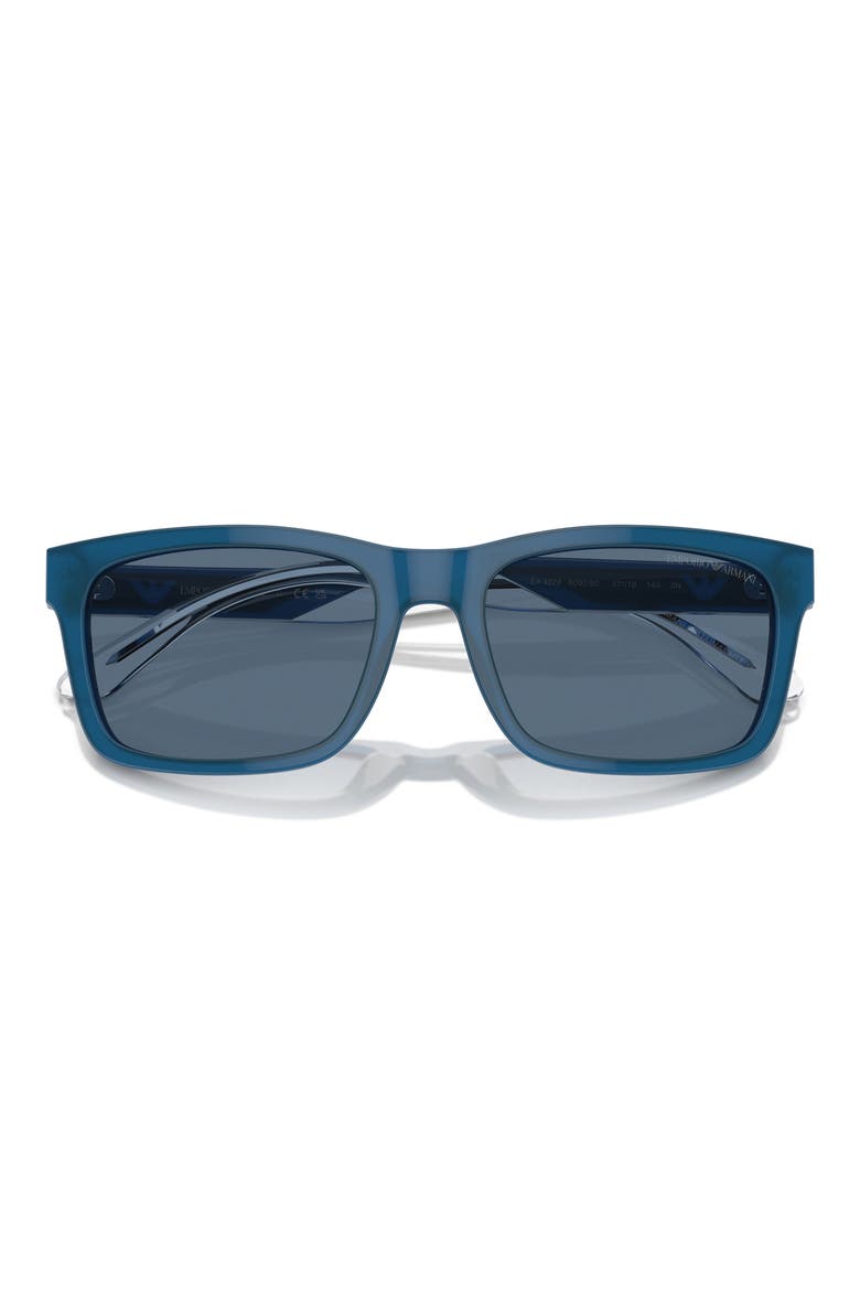 57mm Rectangular Sunglasses, Alternate, color, SHINY OPALINE BLUE / DARK BLUE