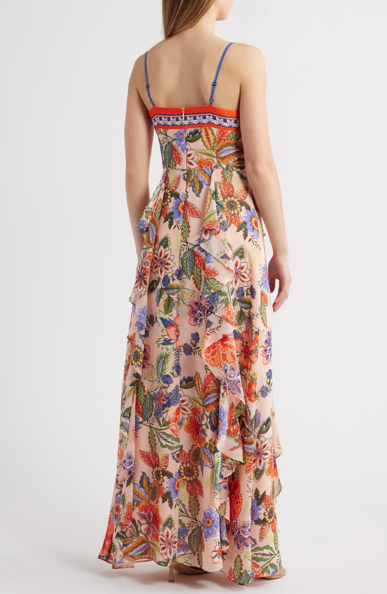 Eliza J Floral Cascade Ruffle Maxi Dress, Alternate, color, 
