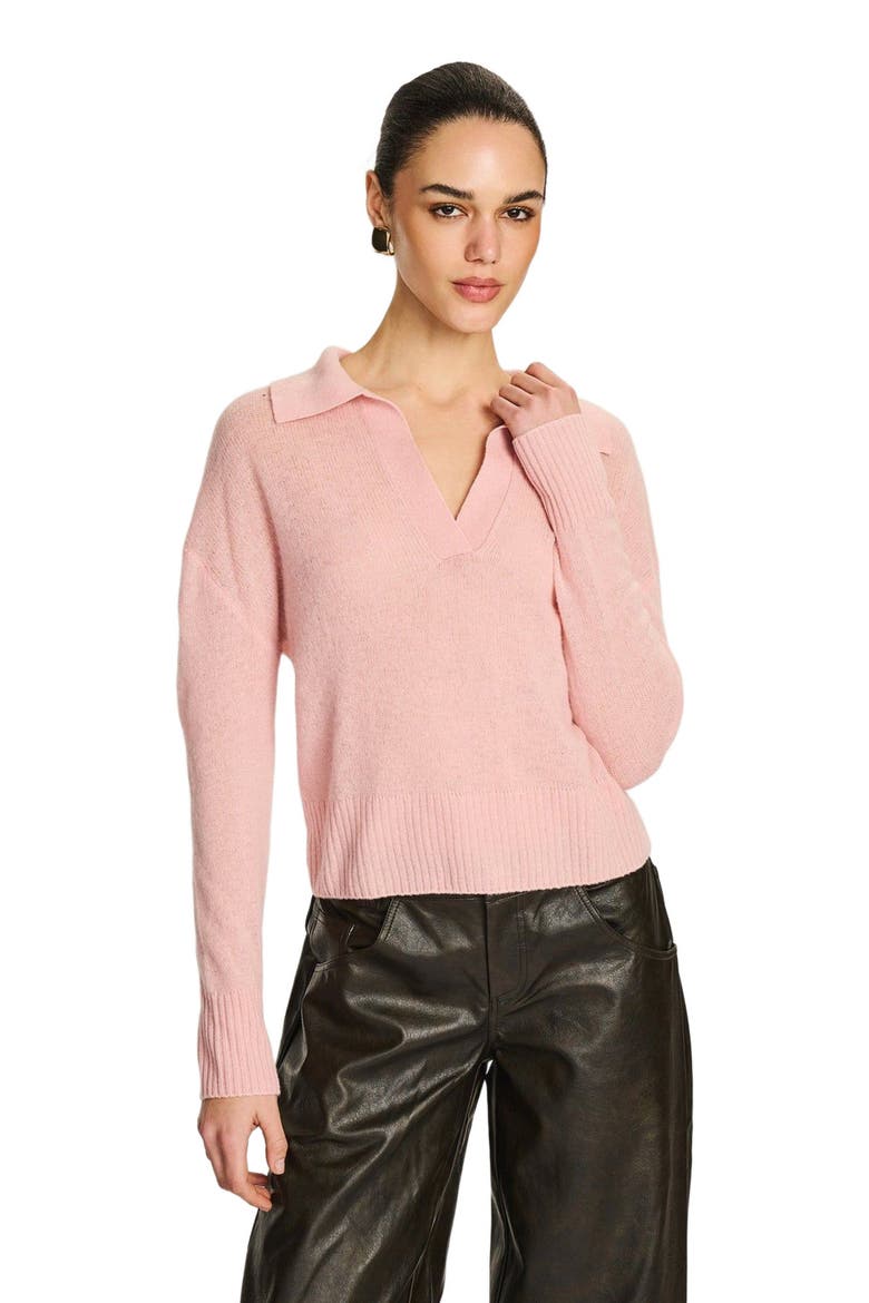 Featherweight Cashmere Polo Sweater, Alternate, color, Peony