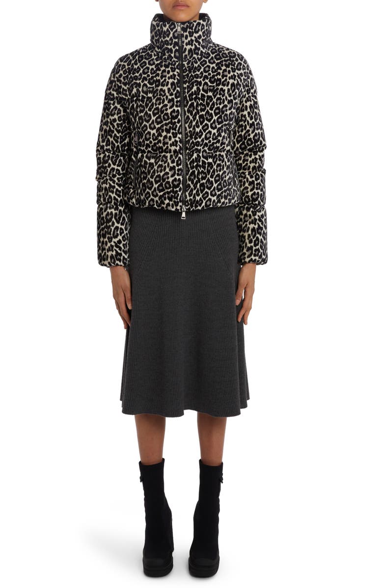 Moncler Sebou Leopard Print Crop Down Jacket, Alternate, color,