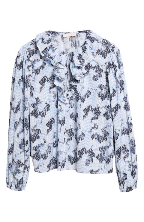Siena Abstract Print Ruffle Collar Top