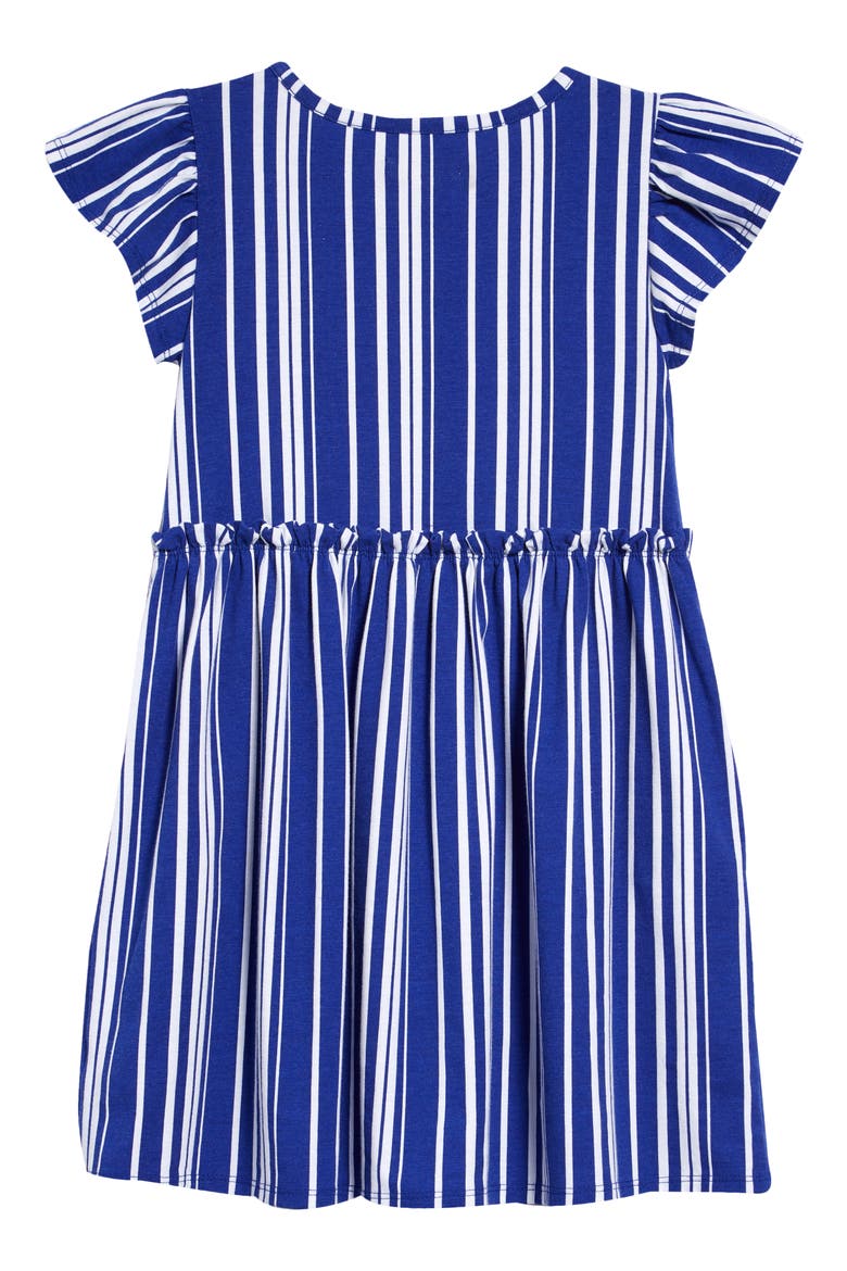 Kids' Flutter Sleeve Jersey Dress, Alternate, color, BLUE BLUING BEACH STRIPE