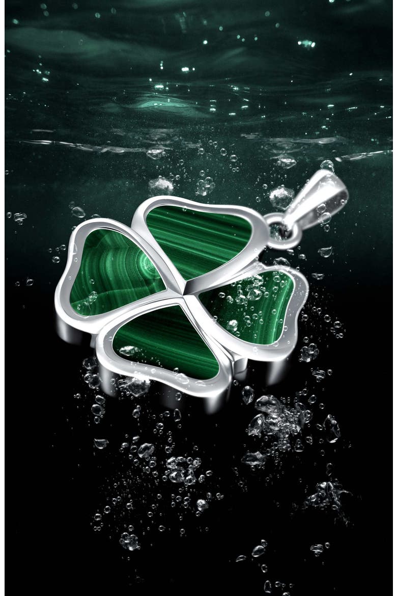 Men's Malachite Clover Pendant Necklace, Alternate, color, SILVER