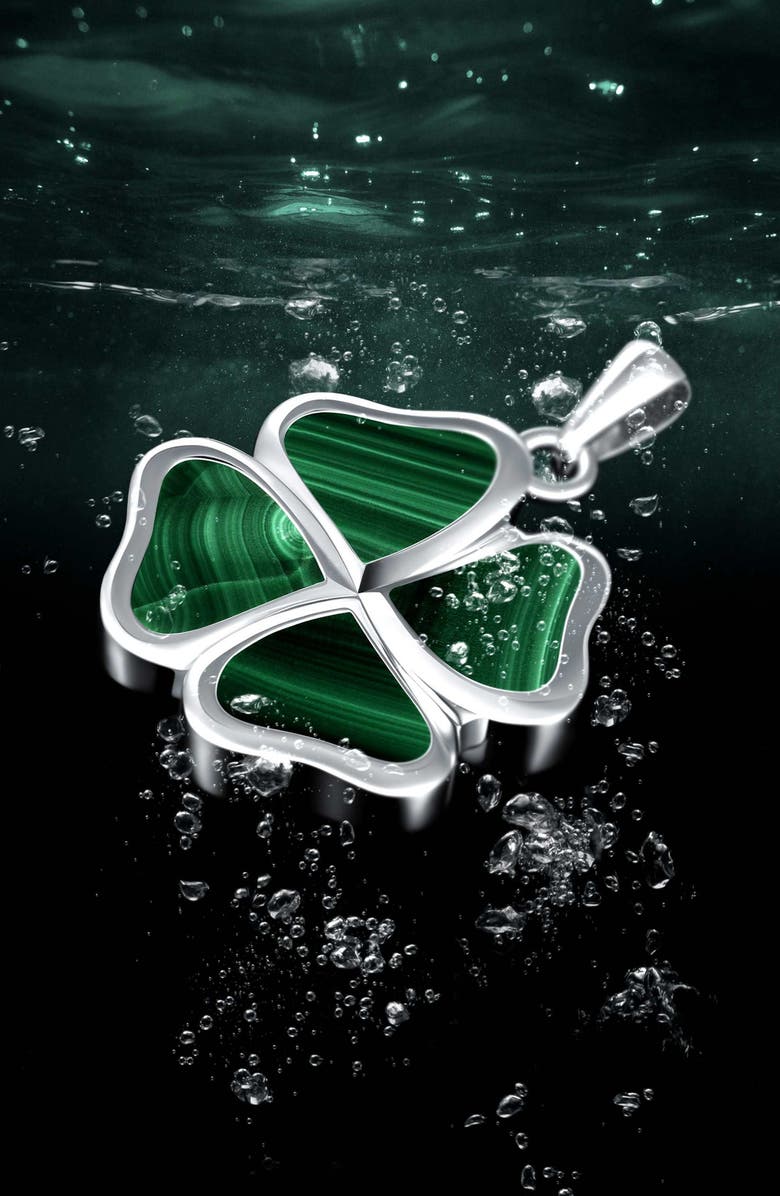 Vincero Men's Malachite Clover Pendant Necklace, Alternate, color, Silver