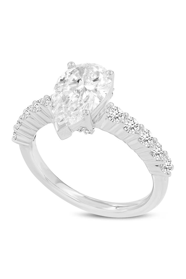 Iris 14K Gold Pear Shaped Lab Grown Diamond Hidden Halo Ring - 2.7 Ct, Main, color, 14K White Gold