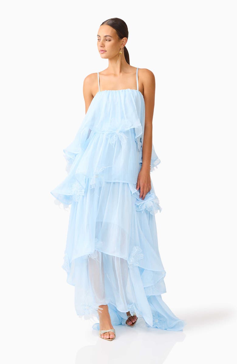 Elliatt Zadie Tiered Appliqué Chiffon Gown, Alternate, color, Blue