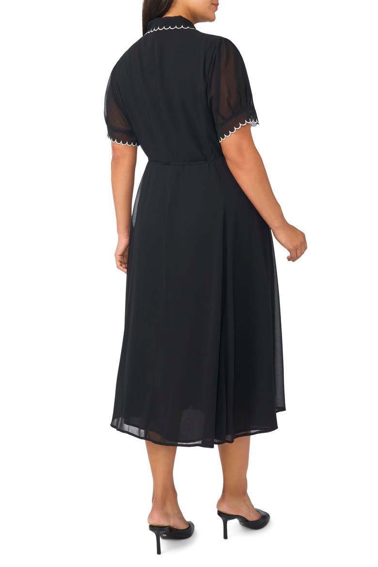 Contrast Stitched Scalloped Shirtdress, Alternate, color, RICH BLACK