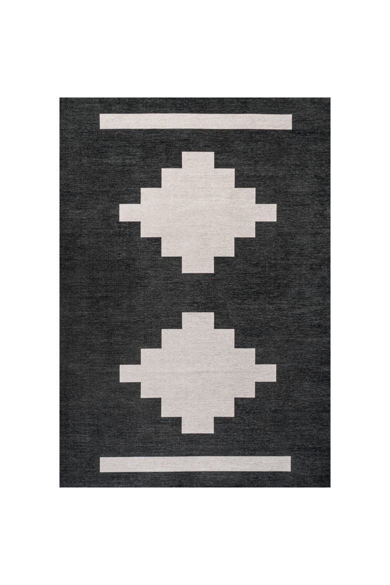 Adriel Geometric Medallion Machine-Washable Area Rug, Alternate, color, Black/Cream