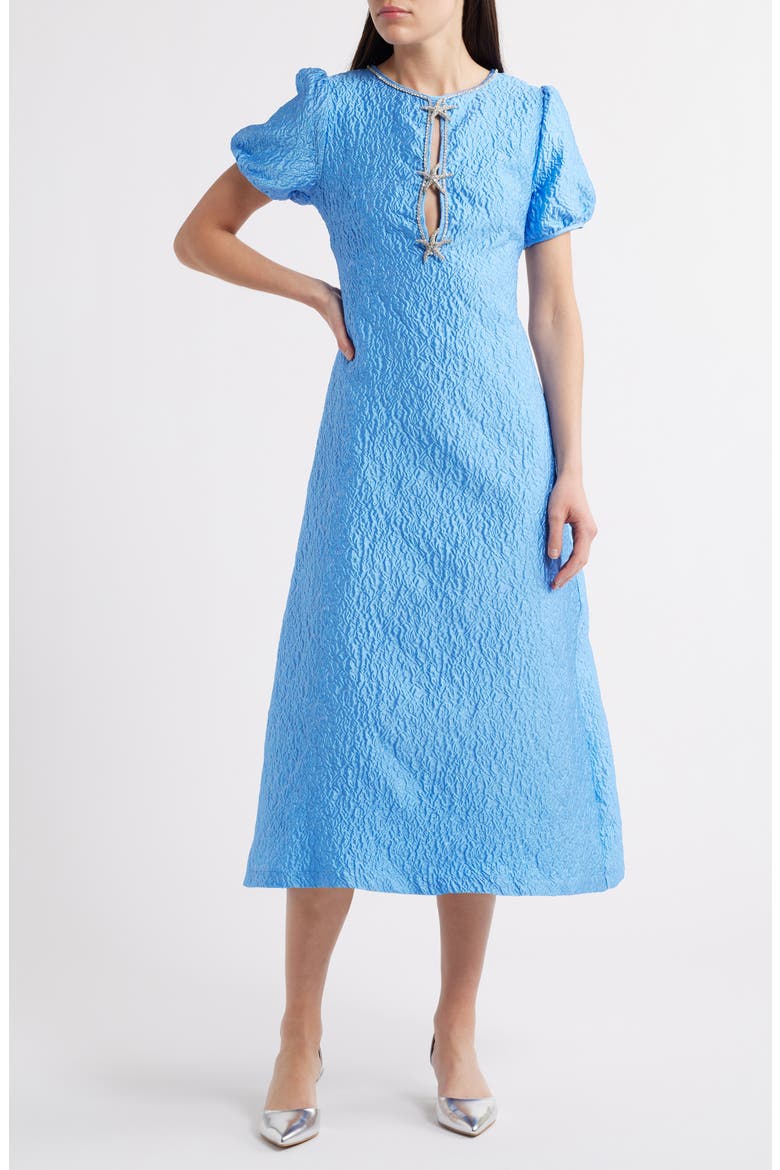 Reef Jacquard Midi Dress, Main, color, BLUE