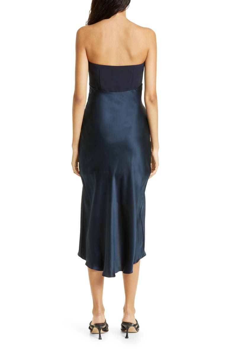 Cinq à Sept Georgiana Strapless Mixed Media Satin Cocktail Dress, Alternate, color, 