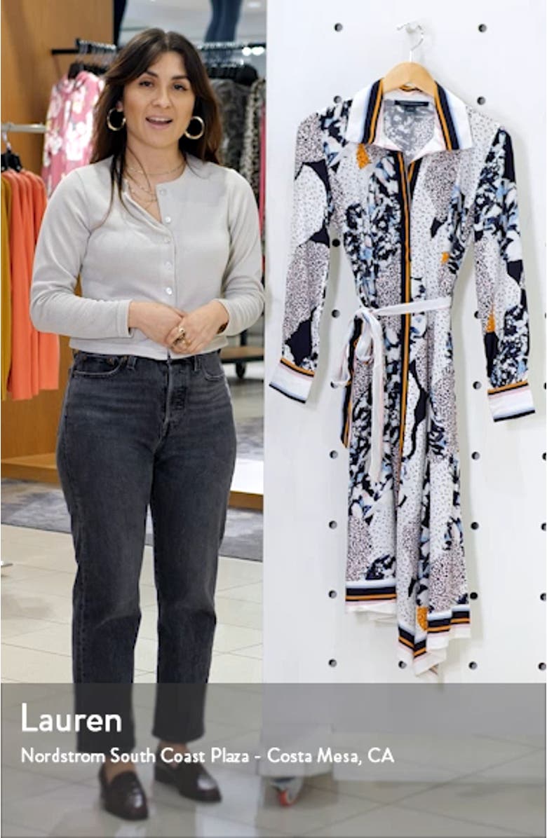 Delphine Mixed Print Long Sleeve Shirtdress, sales video thumbnail
