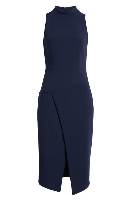 Black Halo Juma Sleeveless Mock-neck Midi Sheath Dress In Blue