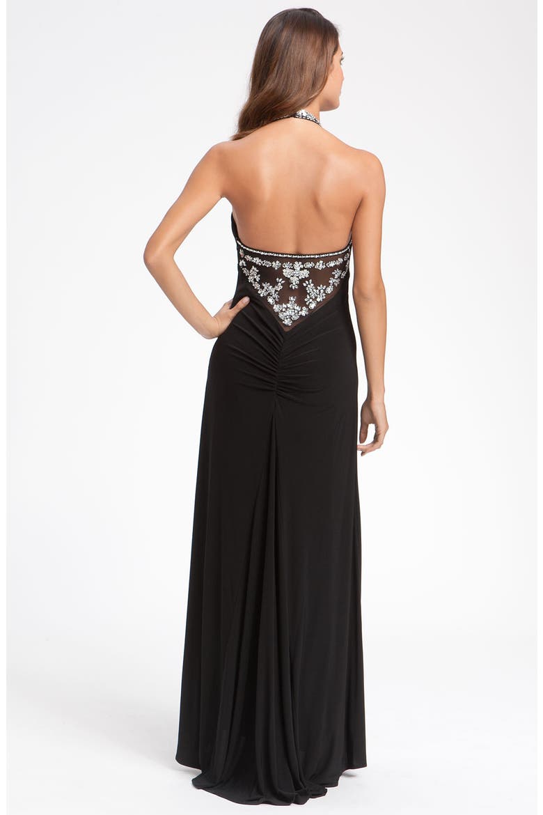Betsey & Adam Jeweled Jersey Gown, Alternate, color, BLACK/ SILVER