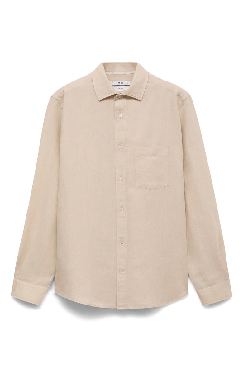 MANGO Classic Fit Linen & Cotton Button-Up Shirt, Alternate, color, Sand