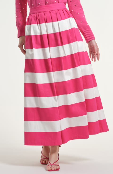 Wide Stripe Stretch Cotton Maxi Skirt
