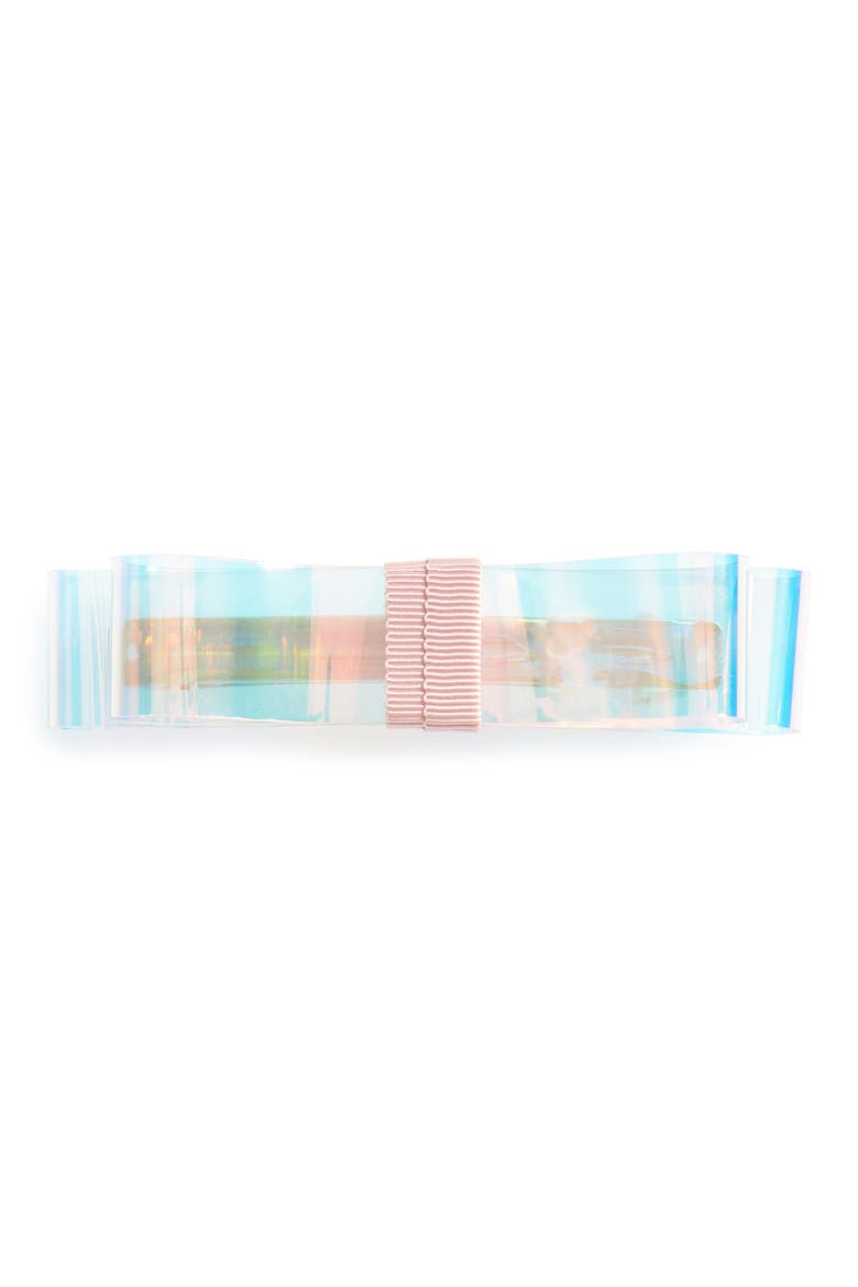 Iridescent Bow Barrette, Main, color, CLEAR/ PINK