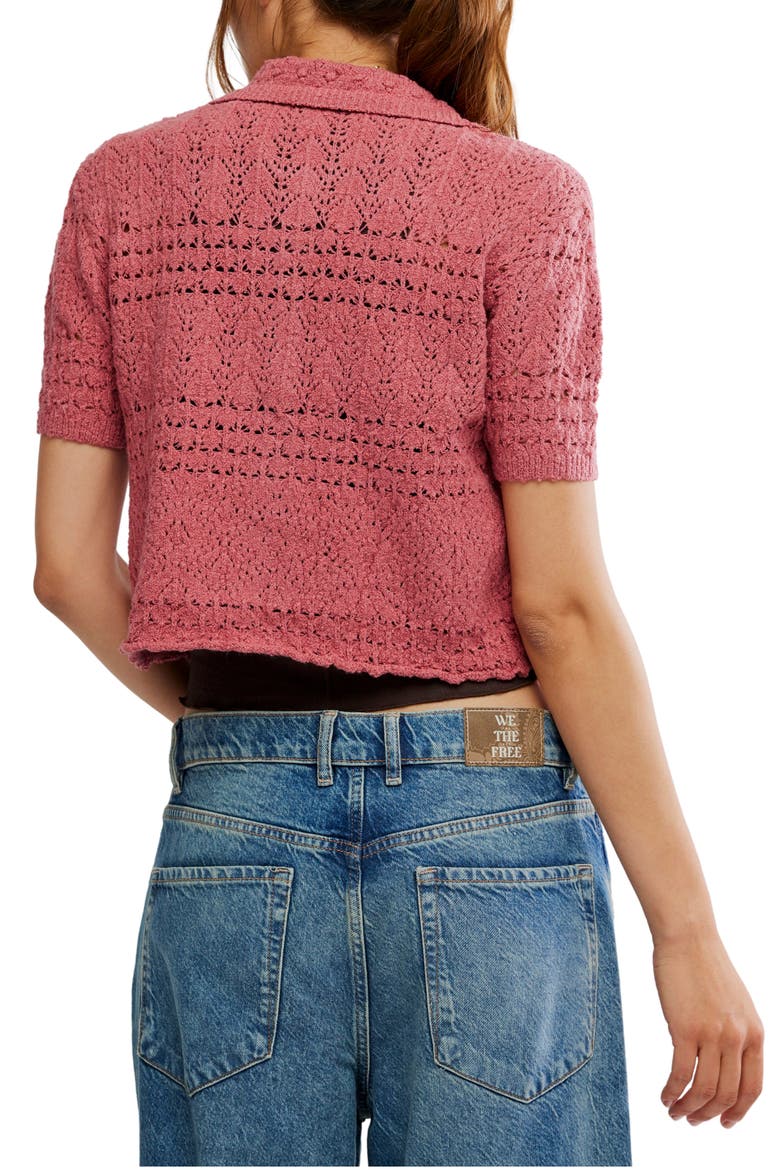 Daylight Collared Short Sleeve Cotton Blend Cardigan, Alternate, color, FADED ROSE
