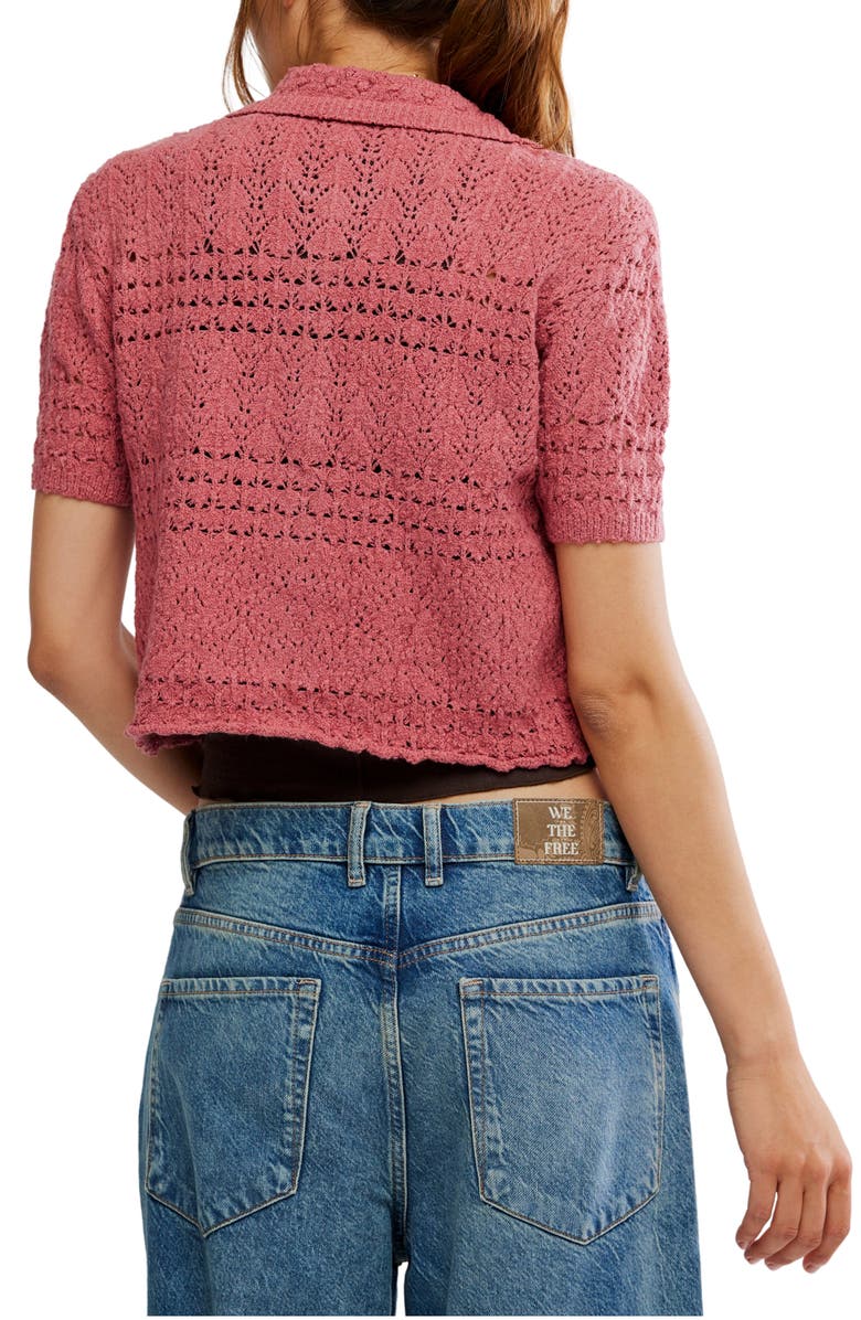 Free People Daylight Collared Short Sleeve Cotton Blend Cardigan, Alternate, color, Faded Rose
