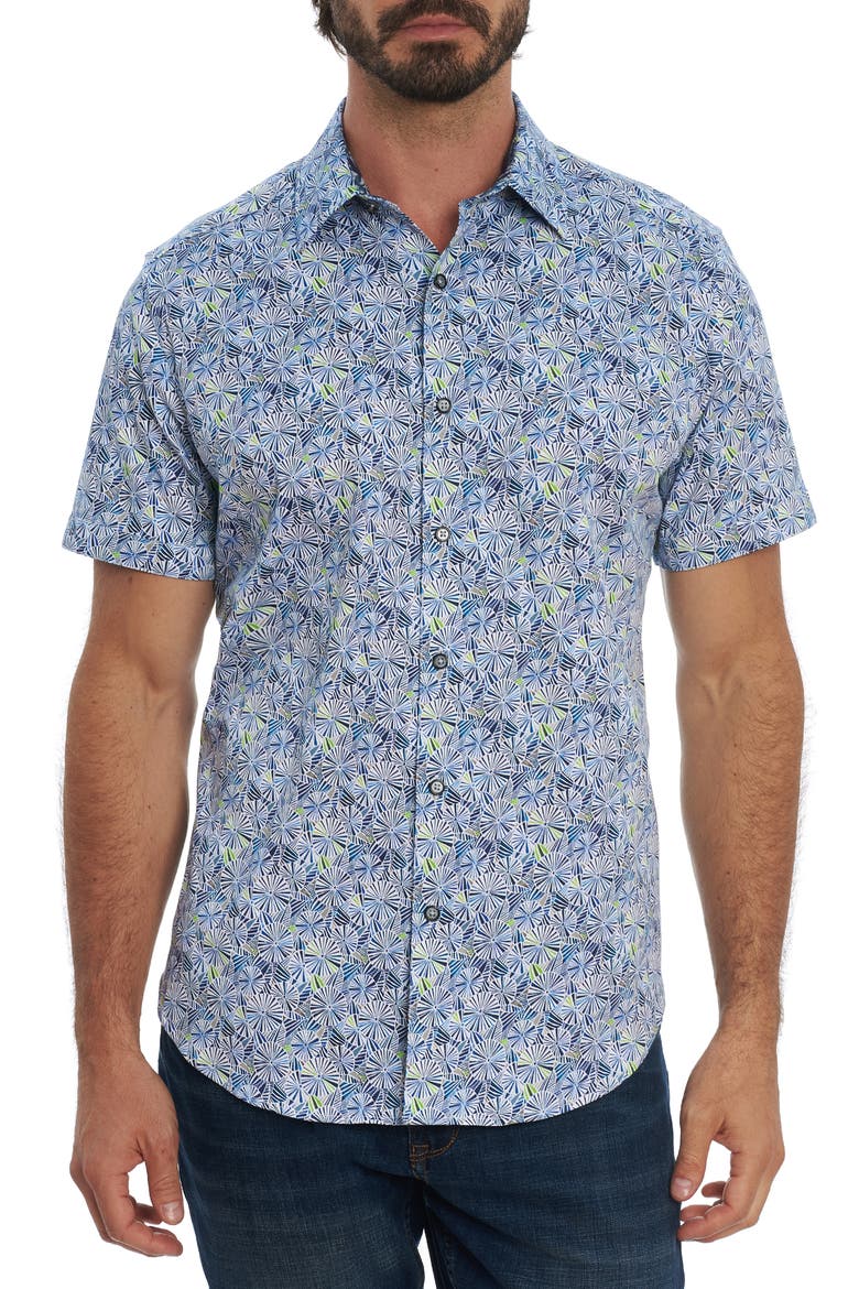 Ballard Floral Short Sleeve Button-Up Shirt, Main, color, BLUE