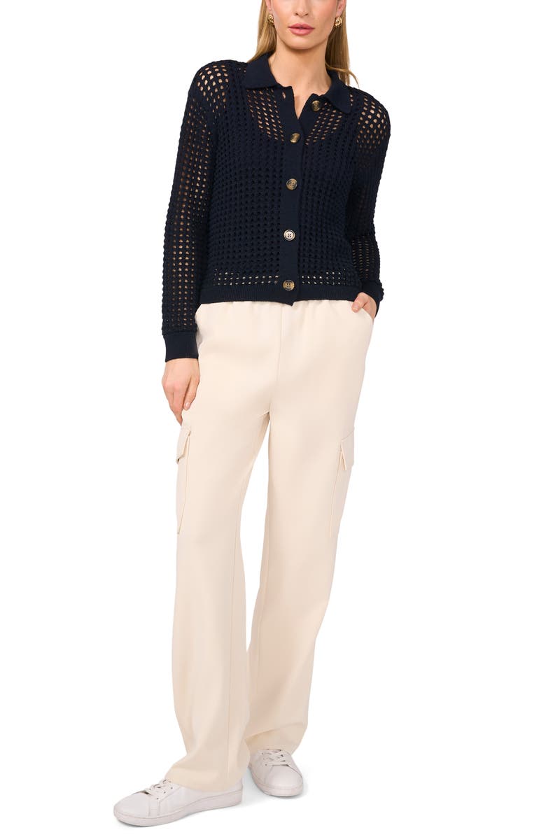 Halogen<sup>®</sup> Recycled Polyester Open Weave Collar Cardigan, Alternate, color, Ink