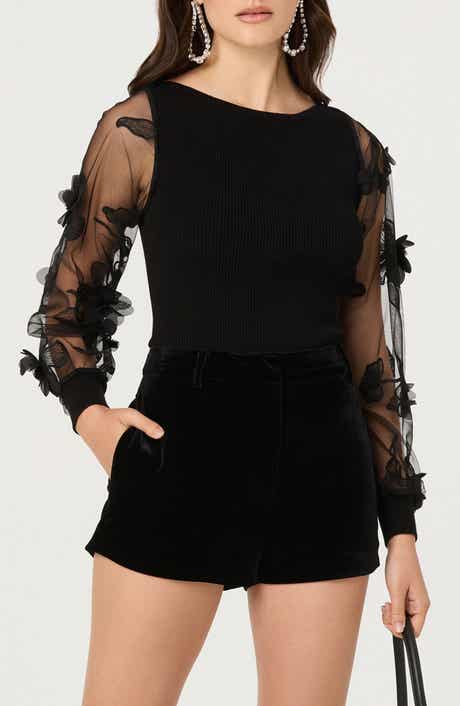ASTR the Label Meagan Floral Appliqué Sheer Sweater