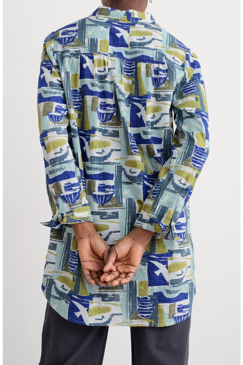 Wren Abstract Print Cotton Blend Button-Up Shirt, Alternate, color, WINDOWSCAPE SKETCH CHALK