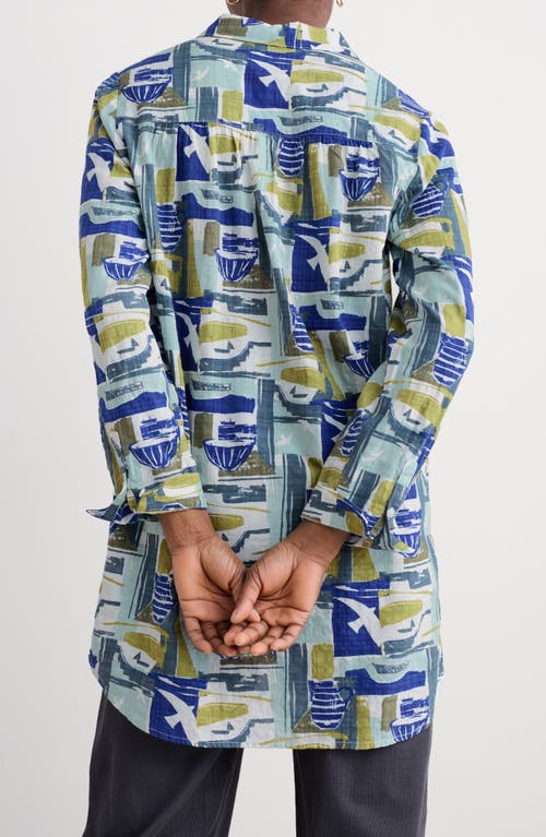 Seasalt Cornwall Wren Abstract Print Cotton Blend Button-up Shirt In Blue