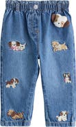 NEXT Kids' Dog Embroidered Wide Leg Jeans